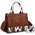 Denim Tote Bag for Women Top Handle Satchel Purse Boho Shoulder Handbags with Wristlet - color: Brown