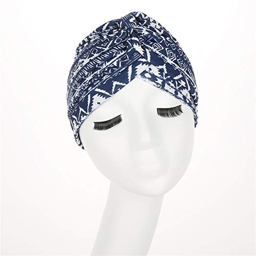 beauty YFJH Women's Cotton Turban Head Wrap Cancer Chemo Beanies Cap Headwear Cap Bonnet Hair Loss Hat - color: Ethnic Navy