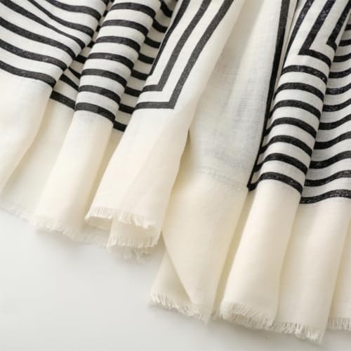 WaJuemy Travel Boho Scarf for Women Casual Lightweight Pashmina Scarves Fashion Multicolor Shawl Wraps with Fringed Beads - color: 35 Black Stripe