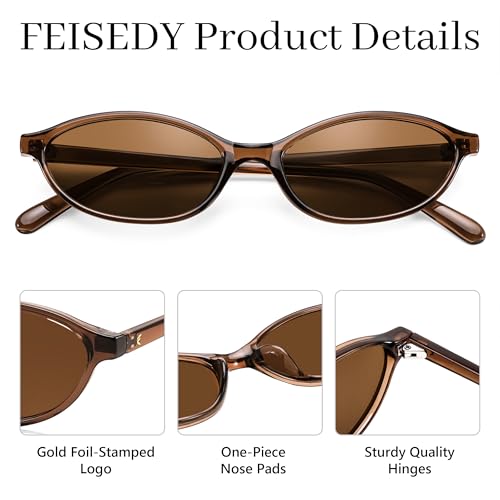FEISEDY Retro Oval Sunglasses for Women Cat Eye 90s Lightweight Narrow Shades Trendy Sun Glasses B4196 - color: 2 Pack Brown+black