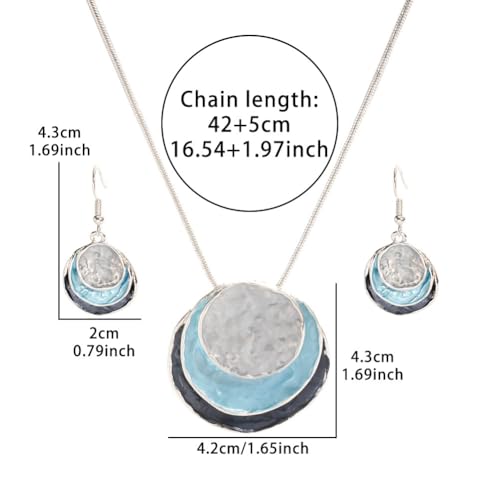 Boho Stud Earring Necklace Set,Vintage Jewelry Set,Trendy Dangle Disc Necklace Jewelry Sets for Women - color: Light-Blue