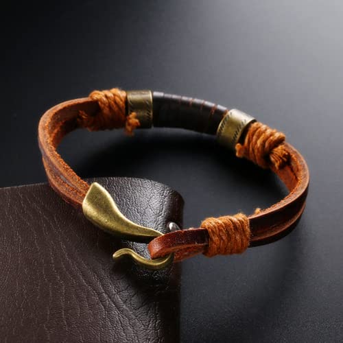 Mens Genuine Leather Bracelet - Handmade Adjustable Leather Cuff Bracelet punk Style leather wrap Wristband for Men - color: E-BROWN BRONZE