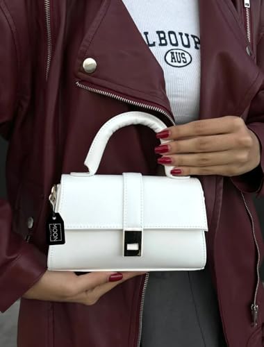 MOON CANTA Mini Crossbody Bag for Women – Small Faux Leather Shoulder Purse with Gold Lock, Elegant Design for Daily Use - color: White