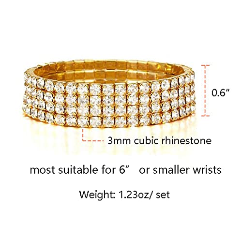 Zealmer Sparkle Multicolor Rhinestone Stackable Stretch Bracelets for Women - color: 4pcs Pack Gold