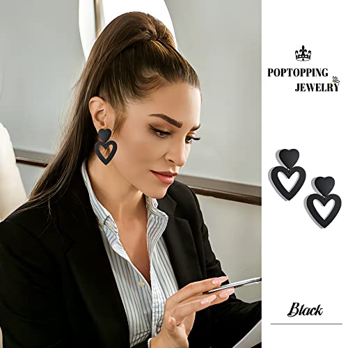 Double Heart Earrings Dangling Heart Drop Earrings For Women Love Heart Dangle Earrings Birthday Gift - color: Black