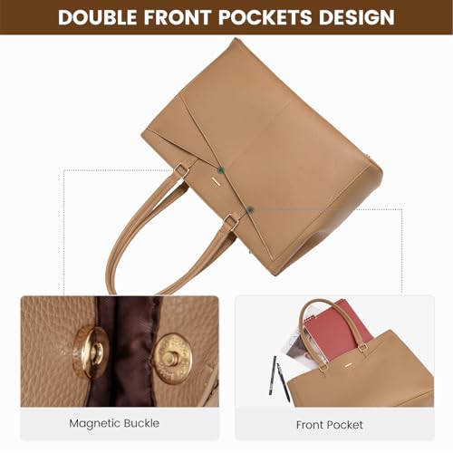 LOVEVOOK Laptop Bag for Women, 15.6 inch Laptop Tote Work Teacher Bags Cancas Computer Shoulder Bag,Apricot - color: Apricot 15.6 Inch, size: 15.6 inch