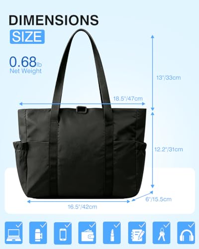 Tote Bag for Women, 26L Capacity Travel Purses Work Bag, Small Zipper Tote Bag for Travel Nurse Gym Teacher - color: Black