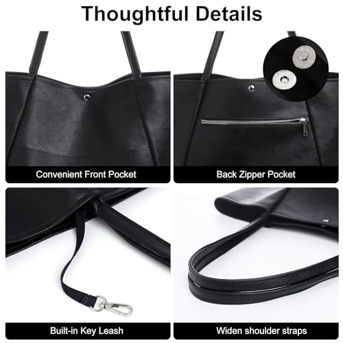 Large Tote Bag for Women Work 25L Travel Vegan Leather Ladies Handbags Weekender Purses - color: Aa-black