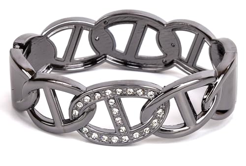 SPUNKYsoul Chain Link Buckle With Rhinestones Cuff Bracelet in Gold, Silver Rose Gold and Gun Metal for Women - style: Gun Metal Oval with Line and Rhinestones