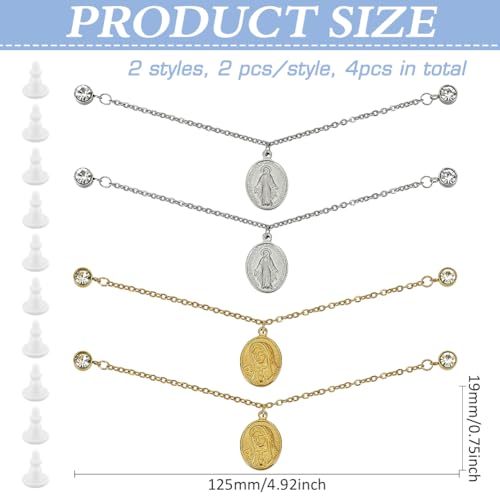 FINGERINSPIRE 4 Pcs Baseball Cap Chains 4.92inch Long 4 Styles 304 Stainless Steel Gold/Silver Hat Back Decoration With Oval Pendant for Trucker Hat Accessories Bar Party Supplies