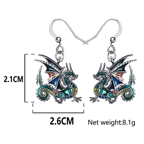 Enamel Alloy Dinosaur Fantasy Dragon Earrings Drop Dangle Unique Animal Jewelry For Women Dragons Gifts - color: Green