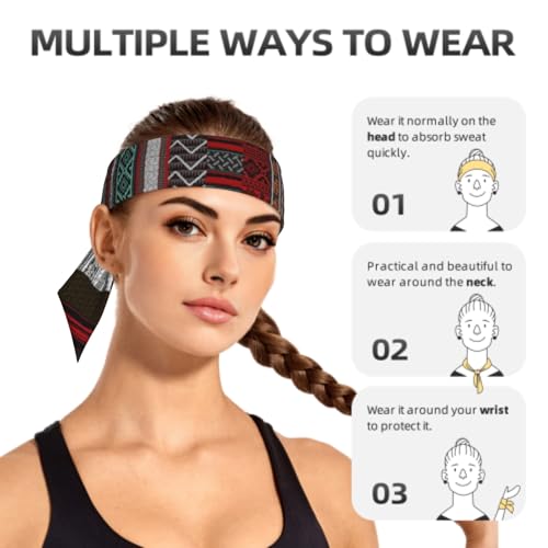 Sports Tie Headband Bandana Running Athletic Sweat Band Elastic Adjustable Sport Head Tie for Men Women Head Ties Ninja Tie Headbands Tennis Sweatbands Soccer Basketball Teams Running Head Band - color: Vintage