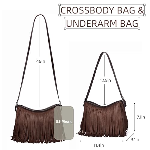 Fringe Shoulder Bag for Women Underarm Suede Western Hobo Purses and Handbags Trendy Crossbody Purse with Tassel - color: Yellow