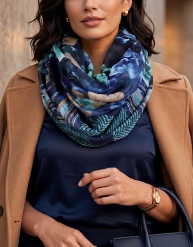 Scarfand's Romantic Rose Prints & Floral Patterns Lightweight Infinity Fashion Scarves Wraps - color: Romantic Navy