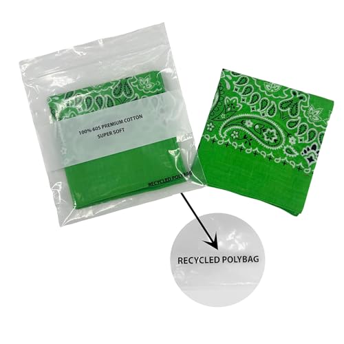 Single Pack Bandanas 60s Premium Cotton Soft Thin Handfeel Large Handkerchief for Men and Women - color: Green