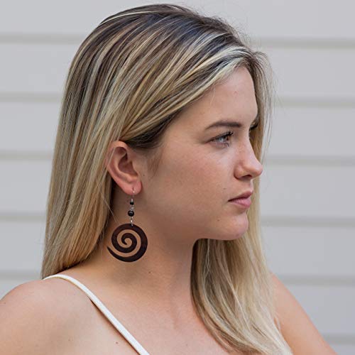Earth Accessories Organic Wood Dangle Spiral Earrings for Women - Boho Ear Rings or Tribal Earring for African, Hawaiian, Maui, Egyptian, or Indian Looks