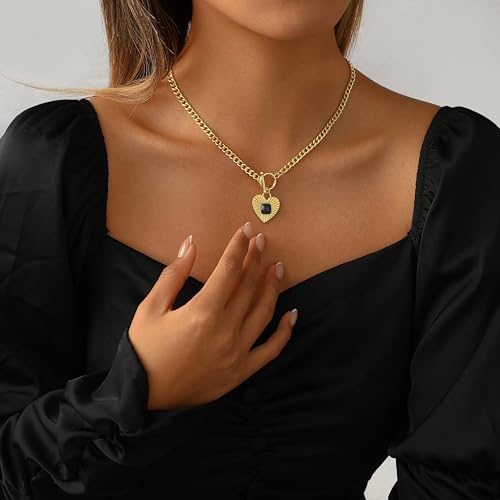 Heart Necklace for Women Dainty 14K Gold/Silver Plated Love Charm Pendant Choker Adjustable Chain Meaningful Cute Jewelry Gift for Her Wife Best Friend Couple - style: Toggle Heart-GD