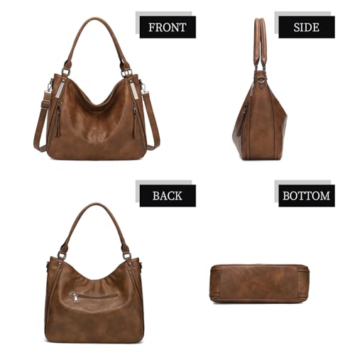 Shoulder Handbags for Women Large Soft Casual PU Leather Hobo Tote Purses - color: Brown