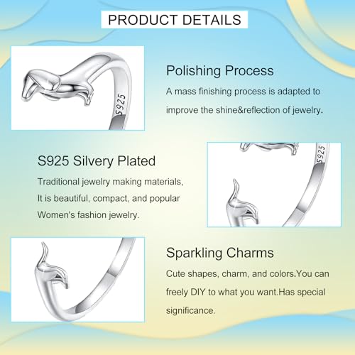 PARCOM Adjustable Women Stackable Ring, 925 Sterling Silver Open Rings - Trendy Eternity Cubic Zirconia Stackable Band Engagement Promise Ring for Her, Hypoallergenic Non Tarnish Nature Bird Floral Thumb Rings - color: Dachshund