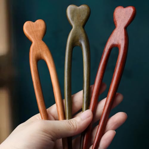 LALAFINA Wooden Hair Stick Double Prong Hairpin Vintage U-shaped Hair Fork for Women Suitable for Daily Updo