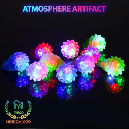 MINGOMINGO 25 Pack LED Light Up Rings & Glow Rings Party Favors for Kids | Glow in the dark for Halloween, Easter, birthday, New Year classroom giveaways; flashing and blinking, bulk large groups