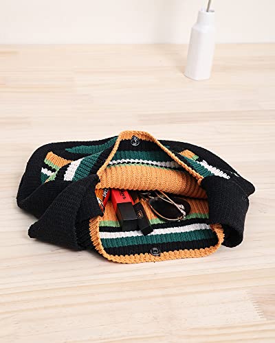 ENBEI Women's Crochet Tote Bag Knit Shoulder bag,Aesthetic Bag,Cute Eco-Friendly Tote for Travel,Daily Use,Gift Box Packaging - color: Black-a