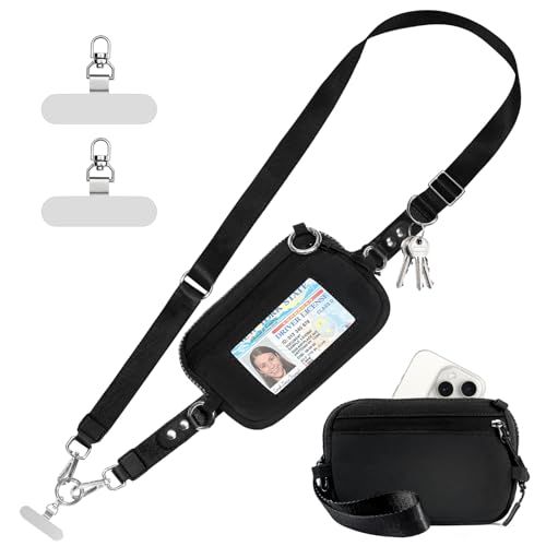 Tiostep Clip and Go Strap for Phone with Wallet Crossbody Phone Lanyard Adjustable and Detachable RFID Wristlet Wallet with ID Window and Zipper, Black(L) - color: Black, size: Large