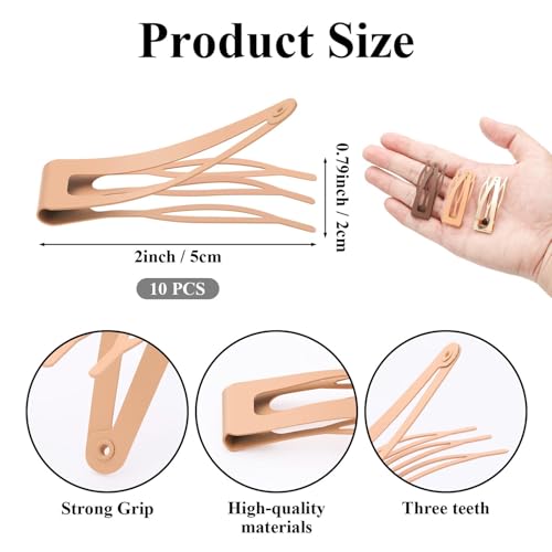 10 Pcs Double Grip Hair Clips, Sightor Metal Snap Hair Clips Hair Barrettes for Women Hair Making Salon Supplies Hair Accessories (Khaki) - color: Khaki