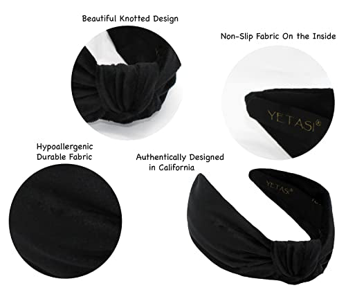 Black Headbands for Women Non Slip. Trendy Soft Velvet Headband's Girls Year-round Stylish Hair Accessory, All-Day Wear Adjustable Top Knot Head Band, Hairband Knotted Headband Fashion Designer - color: Black