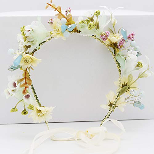 Vivivalue Pearl Flower Crown Floral Garland Headband Flower Halo Wedding Green - color: 9