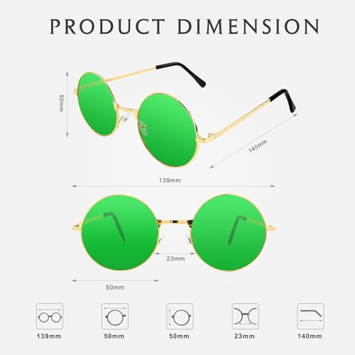 NACHLYNN Round Hippie Sunglasses Metal Border Circle Hippie Glasses UV380 Protection 70s Sunglasses for Men Women Party Favor - color: Green