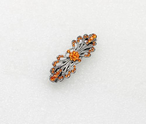 Faship Orange Black Gun Plated Small Mini Floral Hair Barrette Clip - color: Orange / Black gun plated