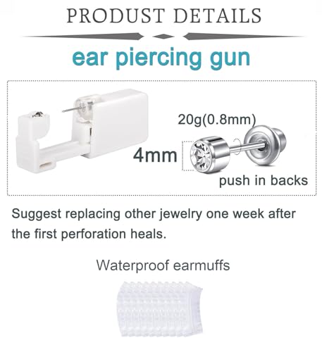 QWALIT 3 Pairs Ear Piercing Kit Silver Ear Piercing Gun Kit Disposable Self Piercing Earrings at Home Earring Gun Piercing kits with Earring Studs Small Ball - color: A2-Zircon -silver