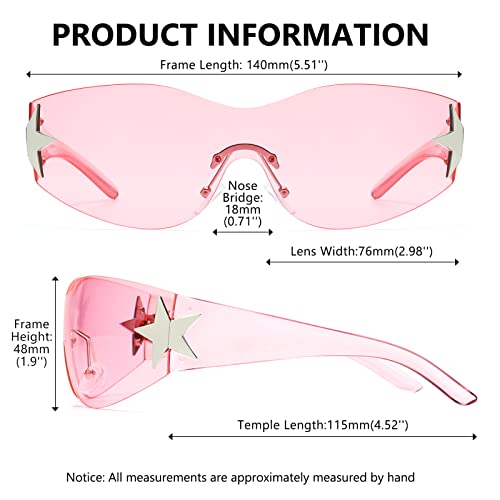 Rimless Y2K Sunglasses for Women Men Wrap Around Fashion Sunglasses Oversized Frameless Trendy Sun Glasses - color: Clear Pink Frame / Clear Pink Lens