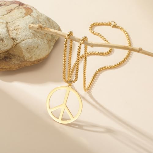 LIKGREAT Peace Necklace Peace Sign Symbol Pendant Necklace Box Chain Necklace for Women Men - color: gold
