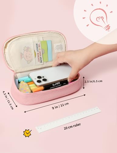 SUNEE Cute Pencil Case, Large Pencil Pouch, Aesthetic Big Pencil Bag with Zipper, Kawaii Stationery Storage and Organizer, Soft Corduroy Bag School Supplies for Teen and Adult, Boys&Girls, Soft Pink - color: Soft Pink