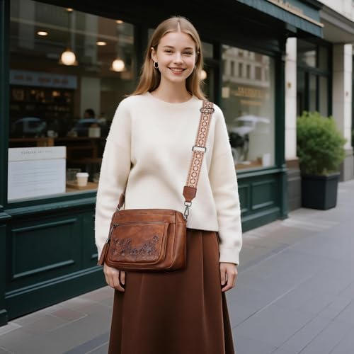 MEITRUE Crossbody Bags for Women, Vegan Leather Crossbody Purse Trendy Multi Pockets Shoulder Handbag with Tassel - color: 06-caramel Brown