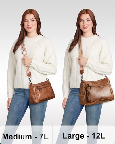 Bluome Crossbody Purses for Women, Medium Large Faux Leather Crossbody Bags Lightweight Sling Bag Shoulder Handbags - color: Brown, size: Medium 7L