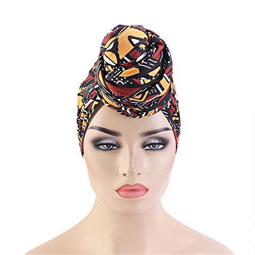 Qianmome Womens Big Flower Turban Beanie Elegant Cap Head Wrap Stretch Long Hair Scarf Headscarf - color: 2pieces-27-style 1