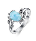 Genuine Turquoise Ring for Women Western Oval Gemstone Jewelry 925 Sterling Silver Leaf Bohemian Boho for Her Wife Mom - color: Larimar