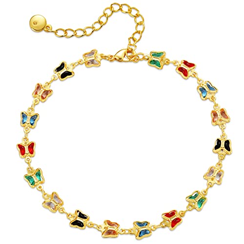Yumikoo 18k Gold Plated Anklet Ankle Bracelets for Women - style: Butterfly Cubic Zirconia