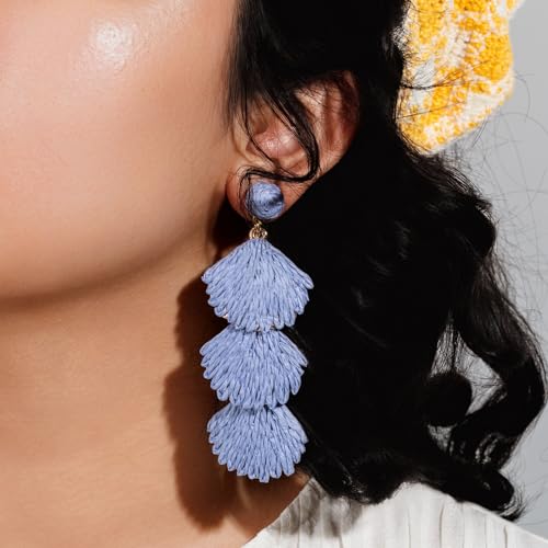 Boho Raffia Earrings Starfish Shell Seashell Dangle Drop Earrings Cute Statemnet Trendy Jewelry Summer Beach Outfits for Women - color: Lilac, size: Shell