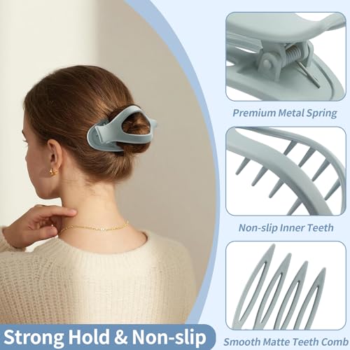 9 Pack Flat Hair Clips for Women, Matte Claw Clips for Thick & Thin Hair (Blue) - color: Blue-Regular