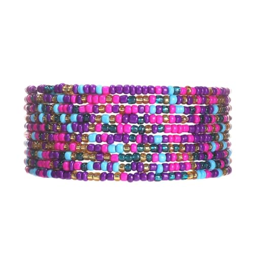 Boho Stackable Rice Beaded Bracelet Set for Women 8-10Pcs Colorful Handmade Multilayered Crystal Beads Bracelets Summer Beach Bohemian Jewelry Gift - color: A Purple