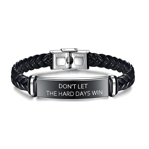 Dont Let The Hard Days Win Bracelet for Women Men Adjustable Engraved Bracelet Motivational Inspirational Bracelets Inspirational Little Words Project Gifts for Hard Times Jewelry Gift for Women Men - color: A: Black