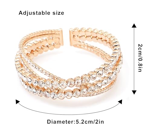 Rhinestone Bracelet for Women MultiLayer Crystal Cuff Bracelet Strand Layered Bracelet - color: Gold 6