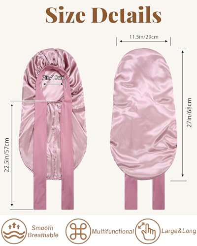 AWAYTR Long Satin Bonnet for Braids - Elastic Silk Hair Bonnets for Sleeping Night Cap Stretchy Tie Band for Women（Rose Gold） - color: Rose Gold