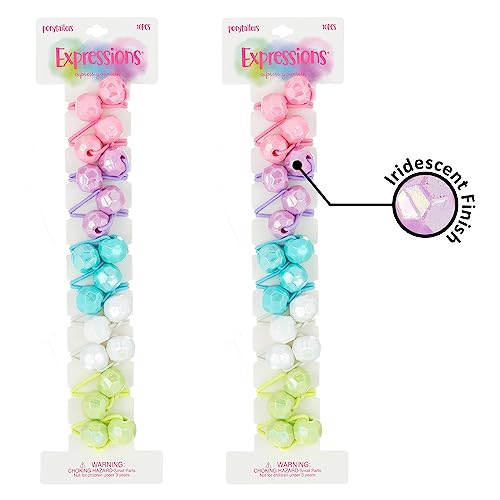 20pc Ponytailers Ponytail Balls Hair Elastics,16mm Diamond-Value Pack | Gem-Shaped Pastel Multicolored Twin Hair Beads Bauble Hair Ties Ponytail Holders, Toddler Kids Hair Ties - color: Pastel