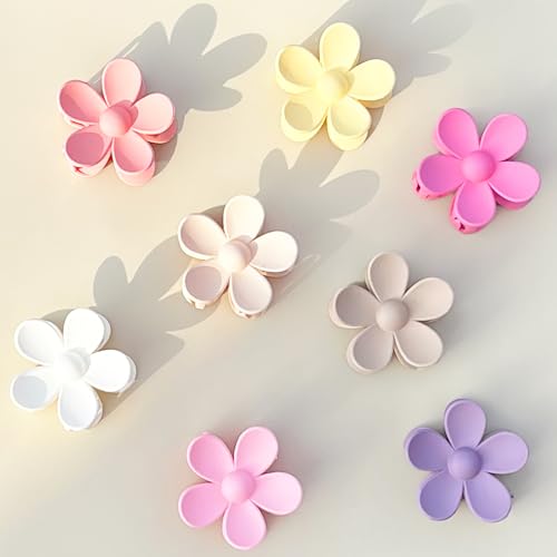 AOENJIE Flower Hair Clips 8PCS, Hair Claw Clips for Women Thick Thin Hair, Flower Claw Clips Matte Non Slip Strong Hold Hair Clips for Women Girls, Large Cute Claw Clips Big Hair Jaw Clips 8 Colors - color: Pink, Coffee, Light Pink, Rose Red, Beige, White