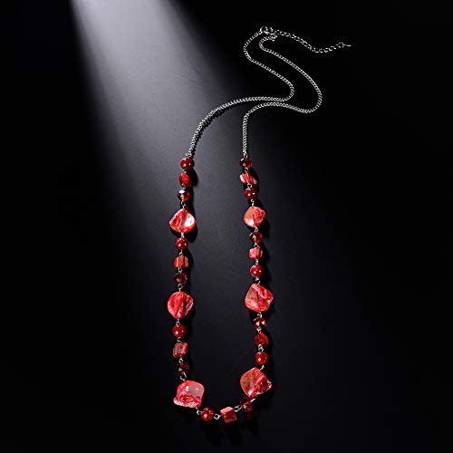 PEARL&CLUB Long Beaded Necklaces For Women - Sweater Chain Fashion Jewelry Necklace Gifts For Women - color: 35-Red